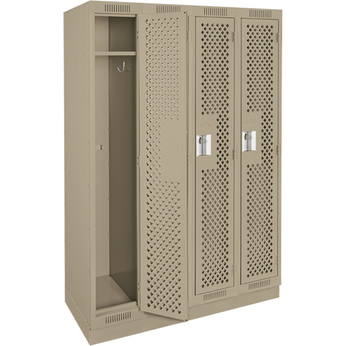Clean Line Lockers, Bank of 4, 48" x 18" x 76", Steel, Beige, Rivet (Assembled), Perforated Seaboard Timber Mart