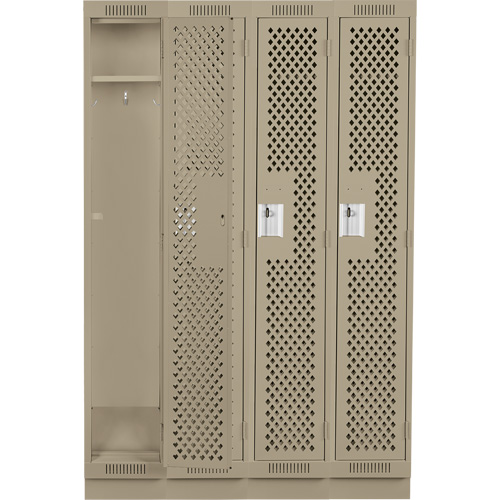 Clean Line Lockers, Bank of 4, 48" x 18" x 76", Steel, Beige, Rivet (Assembled), Perforated Seaboard Timber Mart