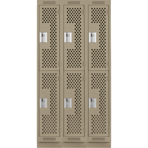 Casiers Clean Line, 2 niveaux, Bloc de 3, 36" x 18" x 76", Acier, Beige, Rivet (assembl&eacute;), Perfor&eacute; Seaboard Timber Mart