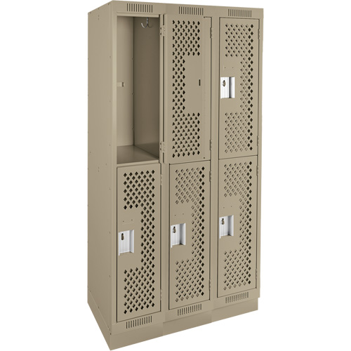 Casiers Clean Line, 2 niveaux, Bloc de 3, 36" x 18" x 76", Acier, Beige, Rivet (assembl&eacute;), Perfor&eacute; Seaboard Timber Mart