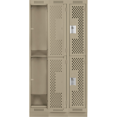 Casiers Clean Line, 2 niveaux, Bloc de 3, 36" x 18" x 76", Acier, Beige, Rivet (assembl&eacute;), Perfor&eacute; Seaboard Timber Mart