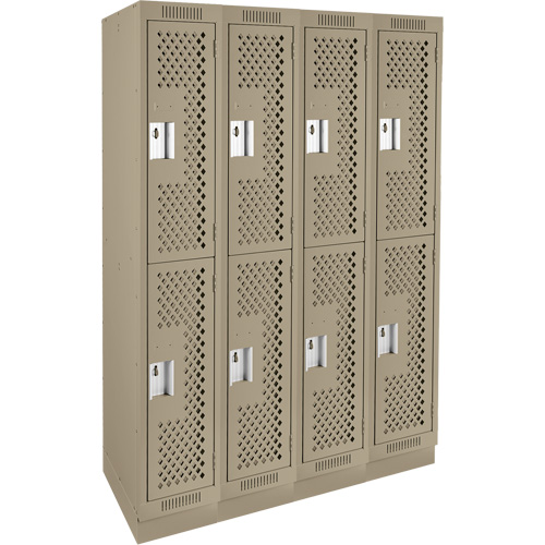 Clean Line Lockers, 2 -tier, Bank of 4, 48" x 18" x 76", Steel, Beige, Rivet (Assembled), Perforated Seaboard Timber Mart