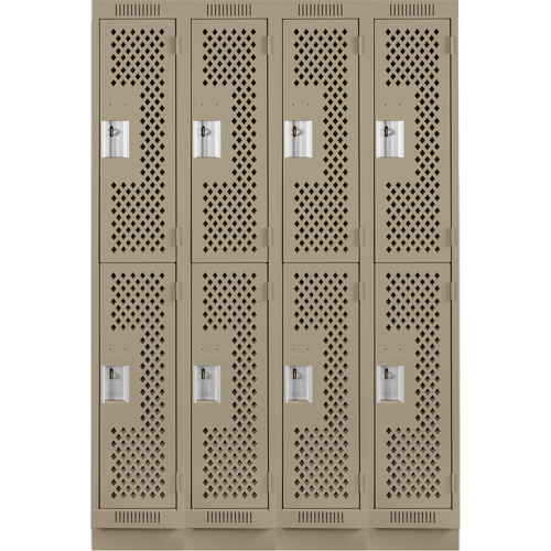 Clean Line Lockers, 2 -tier, Bank of 4, 48" x 18" x 76", Steel, Beige, Rivet (Assembled), Perforated Seaboard Timber Mart