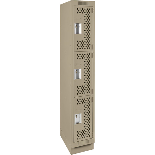 Clean Line Lockers, 3 -tier, 12" x 18" x 76", Steel, Beige, Rivet (Assembled), Perforated Seaboard Timber Mart