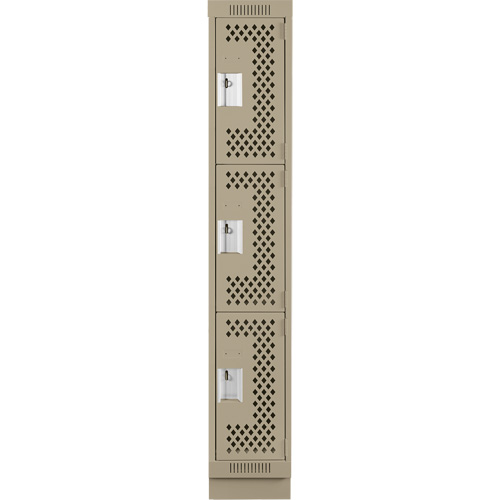 Clean Line Lockers, 3 -tier, 12" x 18" x 76", Steel, Beige, Rivet (Assembled), Perforated Seaboard Timber Mart