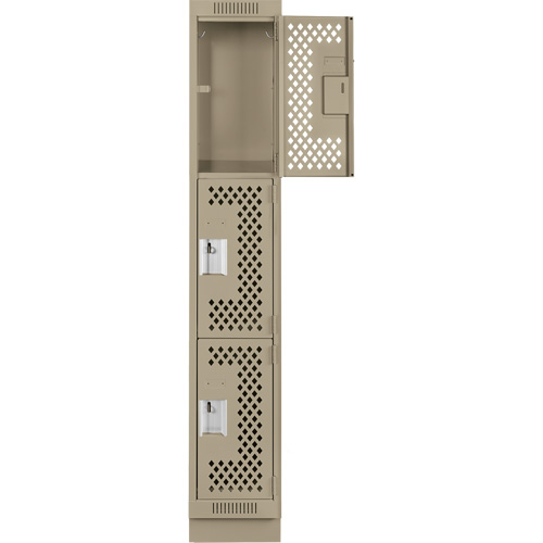 Clean Line Lockers, 3 -tier, 12" x 18" x 76", Steel, Beige, Rivet (Assembled), Perforated Seaboard Timber Mart