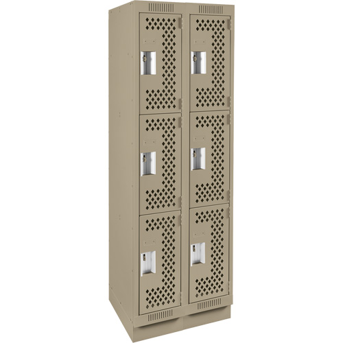 Clean Line Lockers, 3 -tier, Bank of 2, 24" x 18" x 76", Steel, Beige, Rivet (Assembled), Perforated Seaboard Timber Mart
