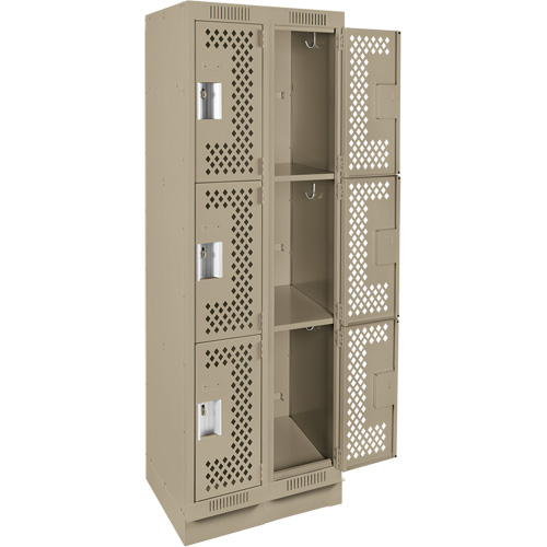 Clean Line Lockers, 3 -tier, Bank of 2, 24" x 18" x 76", Steel, Beige, Rivet (Assembled), Perforated Seaboard Timber Mart