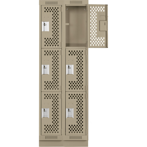Clean Line Lockers, 3 -tier, Bank of 2, 24" x 18" x 76", Steel, Beige, Rivet (Assembled), Perforated Seaboard Timber Mart
