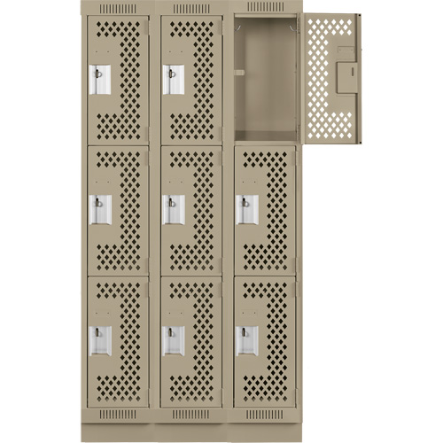 Casiers Clean Line, 3 niveaux, Bloc de 3, 36" x 18" x 76", Acier, Beige, Rivet (assembl&eacute;), Perfor&eacute; Seaboard Timber Mart