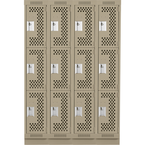 Clean Line Lockers, 3 -tier, Bank of 4, 48" x 18" x 76", Steel, Beige, Rivet (Assembled), Perforated Seaboard Timber Mart