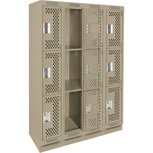 Clean Line Lockers, 3 -tier, Bank of 4, 48" x 18" x 76", Steel, Beige, Rivet (Assembled), Perforated Seaboard Timber Mart