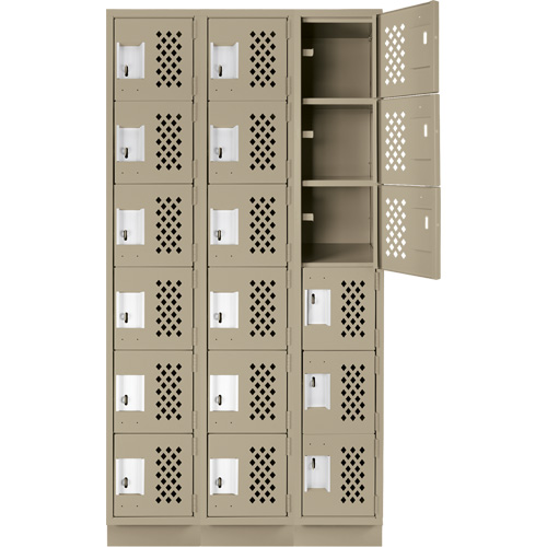 Clean-Line Perforated Lockerette, 6 -tier, Bank of 3, 15" x 72" x 12", Steel Seaboard Timber Mart