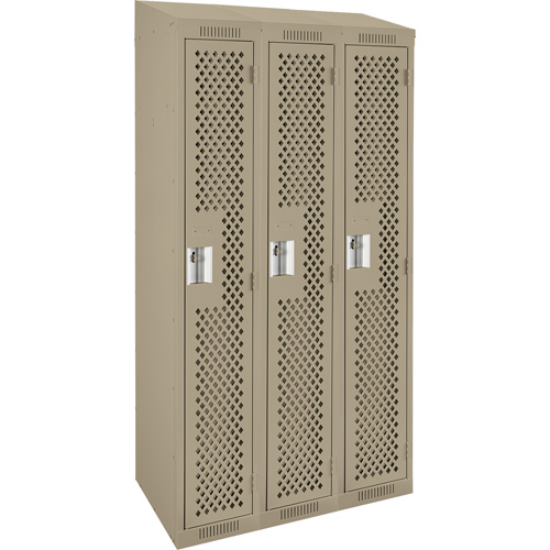 Clean Line Lockers, Bank of 3, 36" x 18" x 78", Steel, Beige, Rivet (Assembled), Perforated Seaboard Timber Mart