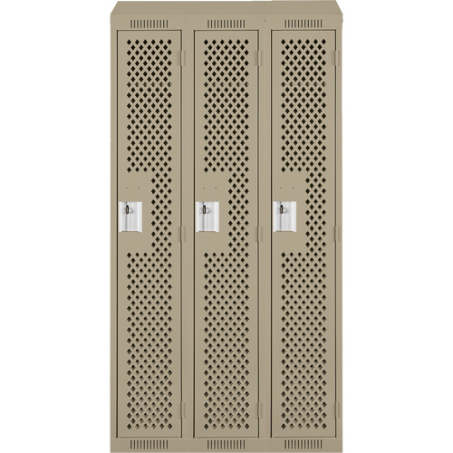 Clean Line Lockers, Bank of 3, 36" x 18" x 78", Steel, Beige, Rivet (Assembled), Perforated Seaboard Timber Mart