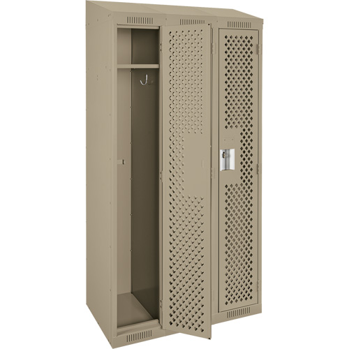 Clean Line Lockers, Bank of 3, 36" x 18" x 78", Steel, Beige, Rivet (Assembled), Perforated Seaboard Timber Mart