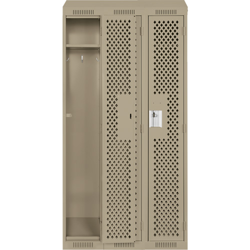 Clean Line Lockers, Bank of 3, 36" x 18" x 78", Steel, Beige, Rivet (Assembled), Perforated Seaboard Timber Mart