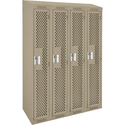 Clean Line Lockers, Bank of 4, 48" x 18" x 78", Steel, Beige, Rivet (Assembled), Perforated Seaboard Timber Mart