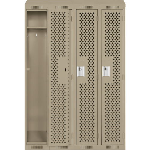 Clean Line Lockers, Bank of 4, 48" x 18" x 78", Steel, Beige, Rivet (Assembled), Perforated Seaboard Timber Mart
