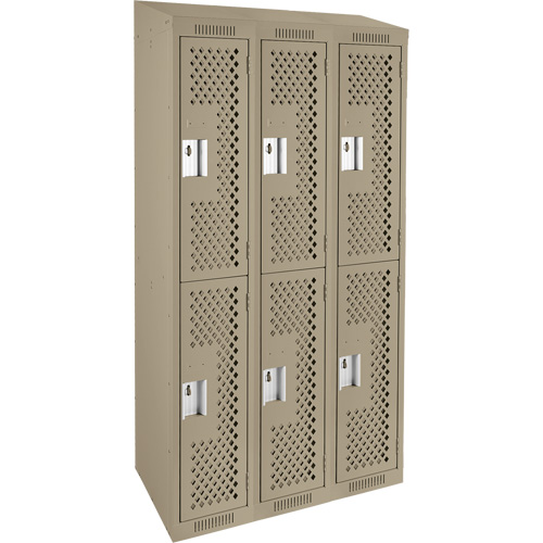 Clean Line Lockers, 2 -tier, Bank of 3, 36" x 18" x 78", Steel, Beige, Rivet (Assembled), Perforated Seaboard Timber Mart