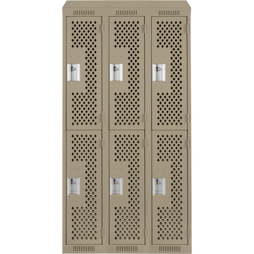 Clean Line Lockers, 2 -tier, Bank of 3, 36" x 18" x 78", Steel, Beige, Rivet (Assembled), Perforated Seaboard Timber Mart