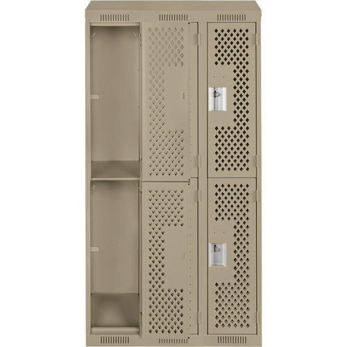 Clean Line Lockers, 2 -tier, Bank of 3, 36" x 18" x 78", Steel, Beige, Rivet (Assembled), Perforated Seaboard Timber Mart