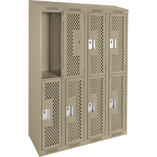 Clean Line Lockers, 2 -tier, Bank of 4, 48" x 18" x 78", Steel, Beige, Rivet (Assembled), Perforated Seaboard Timber Mart