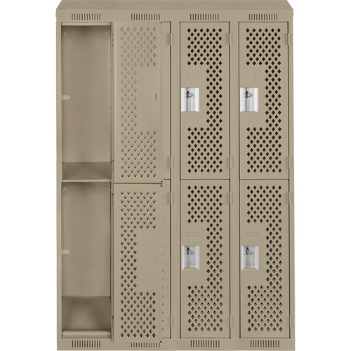 Clean Line Lockers, 2 -tier, Bank of 4, 48" x 18" x 78", Steel, Beige, Rivet (Assembled), Perforated Seaboard Timber Mart