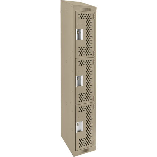 Clean Line Lockers, 3 -tier, 12" x 18" x 78", Steel, Beige, Rivet (Assembled), Perforated Seaboard Timber Mart