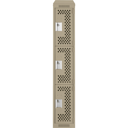 Clean Line Lockers, 3 -tier, 12" x 18" x 78", Steel, Beige, Rivet (Assembled), Perforated Seaboard Timber Mart