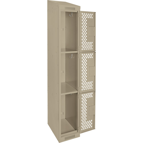 Clean Line Lockers, 3 -tier, 12" x 18" x 78", Steel, Beige, Rivet (Assembled), Perforated Seaboard Timber Mart