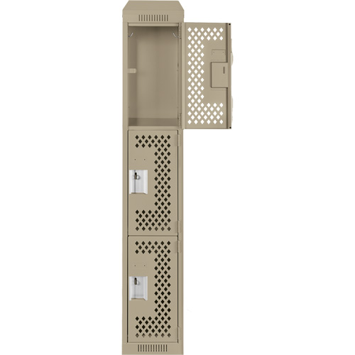 Clean Line Lockers, 3 -tier, 12" x 18" x 78", Steel, Beige, Rivet (Assembled), Perforated Seaboard Timber Mart