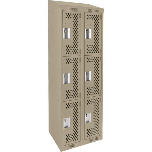Clean Line Lockers, 3 -tier, Bank of 2, 24" x 18" x 78", Steel, Beige, Rivet (Assembled), Perforated Seaboard Timber Mart