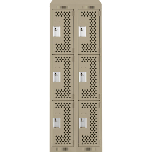 Clean Line Lockers, 3 -tier, Bank of 2, 24" x 18" x 78", Steel, Beige, Rivet (Assembled), Perforated Seaboard Timber Mart