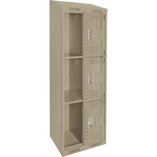 Clean Line Lockers, 3 -tier, Bank of 2, 24" x 18" x 78", Steel, Beige, Rivet (Assembled), Perforated Seaboard Timber Mart