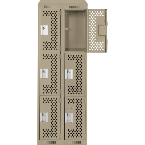 Clean Line Lockers, 3 -tier, Bank of 2, 24" x 18" x 78", Steel, Beige, Rivet (Assembled), Perforated Seaboard Timber Mart