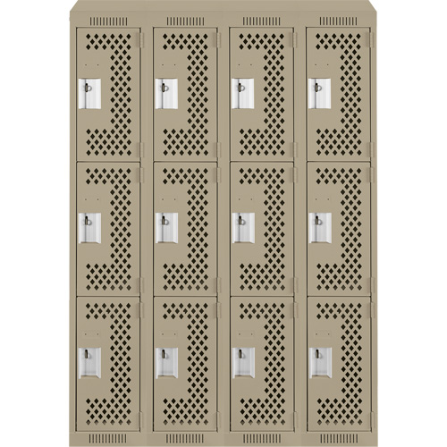 Clean Line Lockers, 3 -tier, Bank of 4, 48" x 18" x 78", Steel, Beige, Rivet (Assembled), Perforated Seaboard Timber Mart