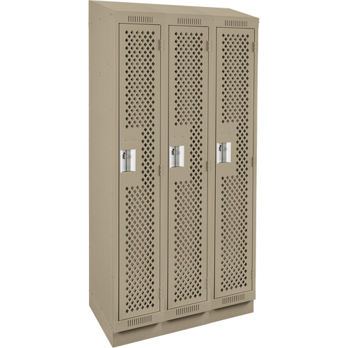 Clean Line Lockers, Bank of 3, 36" x 12" x 82", Steel, Beige, Rivet (Assembled), Perforated Seaboard Timber Mart