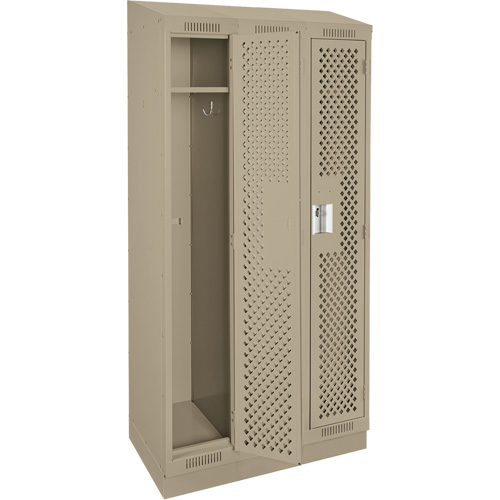 Clean Line Lockers, Bank of 3, 36" x 12" x 82", Steel, Beige, Rivet (Assembled), Perforated Seaboard Timber Mart