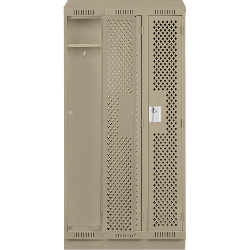 Clean Line Lockers, Bank of 3, 36" x 12" x 82", Steel, Beige, Rivet (Assembled), Perforated Seaboard Timber Mart
