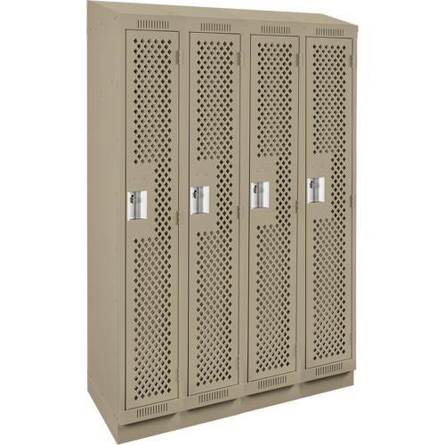 Clean Line Lockers, Bank of 4, 48" x 12" x 82", Steel, Beige, Rivet (Assembled), Perforated Seaboard Timber Mart