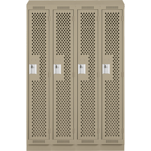 Clean Line Lockers, Bank of 4, 48" x 12" x 82", Steel, Beige, Rivet (Assembled), Perforated Seaboard Timber Mart