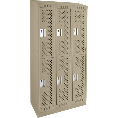 Clean Line Lockers, 2 -tier, Bank of 3, 36" x 15" x 82", Steel, Beige, Rivet (Assembled), Perforated Seaboard Timber Mart