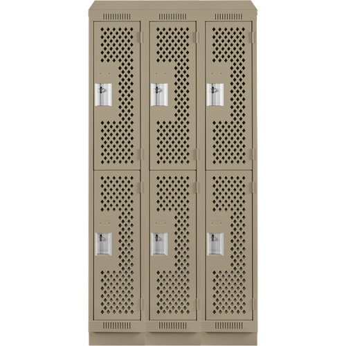 Clean Line Lockers, 2 -tier, Bank of 3, 36" x 15" x 82", Steel, Beige, Rivet (Assembled), Perforated Seaboard Timber Mart