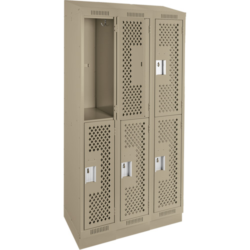 Clean Line Lockers, 2 -tier, Bank of 3, 36" x 15" x 82", Steel, Beige, Rivet (Assembled), Perforated Seaboard Timber Mart