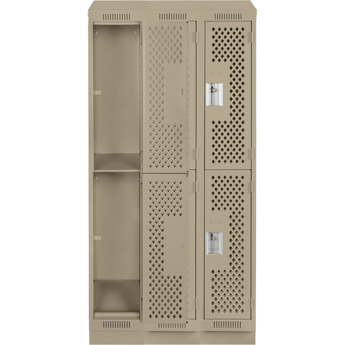 Clean Line Lockers, 2 -tier, Bank of 3, 36" x 15" x 82", Steel, Beige, Rivet (Assembled), Perforated Seaboard Timber Mart