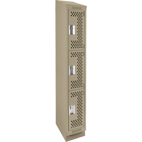 Clean Line Lockers, 3 -tier, 12" x 18" x 82", Steel, Beige, Rivet (Assembled), Perforated Seaboard Timber Mart