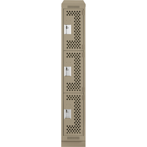 Clean Line Lockers, 3 -tier, 12" x 18" x 82", Steel, Beige, Rivet (Assembled), Perforated Seaboard Timber Mart