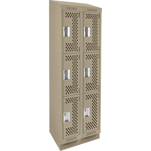 Clean Line Lockers, 3 -tier, Bank of 2, 24" x 18" x 82", Steel, Beige, Rivet (Assembled), Perforated Seaboard Timber Mart