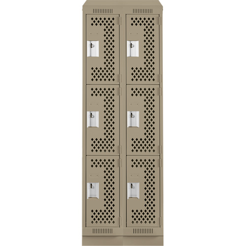 Clean Line Lockers, 3 -tier, Bank of 2, 24" x 18" x 82", Steel, Beige, Rivet (Assembled), Perforated Seaboard Timber Mart